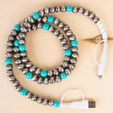 4-in-1 Beaded Charging Cable - Turquoise & Silver