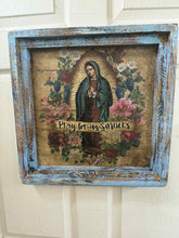 Pray for Us Sinners - 20" Square Canvas with Blue Frame