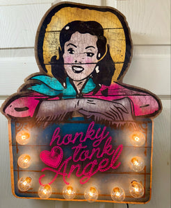 Honky Tonk Angle Lighted Sign - appx 22" x18" Lighted Artwork