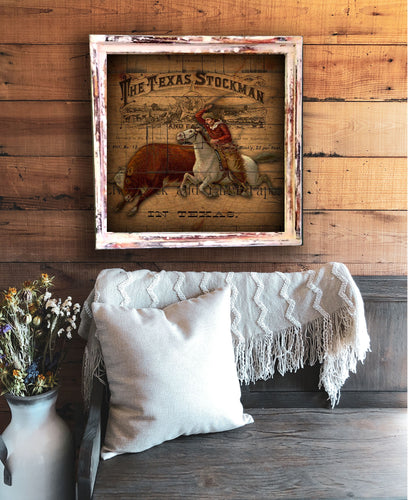 Texas Stockman (Cowboy on Ledger) - Square Framed Artwork