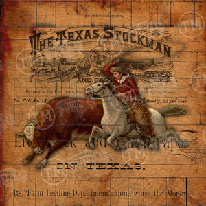 Texas Stockman (Cowboy on Ledger) - Square Framed Artwork