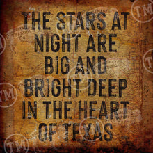Stars at Night - With a vintage Texas Map background print.... Square Artwork