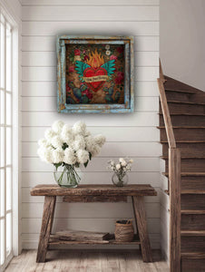 Follow Your Heart (Heart with Wings) - 20" Square Canvas with Blue Frame