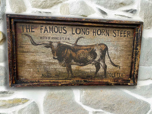The Famous Long Horn Rustic Sign - 18" x 36" Large Rectangle Artwork