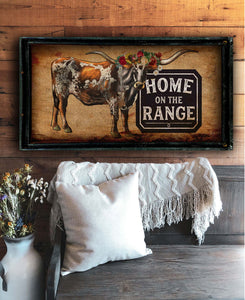 Longhorn with Home on the Range Sign - 18" x 36" Large Rectangle Artwork