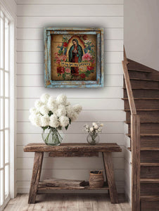 Pray for Us Sinners - 20" Square Canvas with Blue Frame