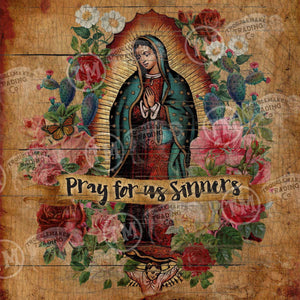 Pray for Us Sinners - 20" Square Canvas with Blue Frame