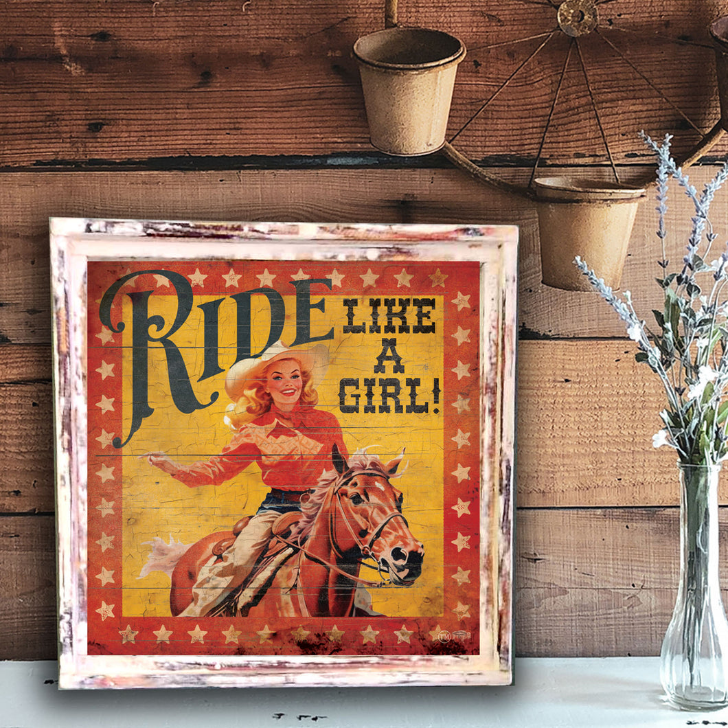 Ride Like a Girl w/Stars -Square Framed Artwork