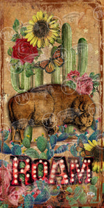 Buffalo and Cactus "Roam"- 15x31" Medium Rectangle Artwork