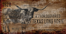 Thoroghbred Long Horn Rustic Sign - 18" x 36" Large Rectangle Artwork