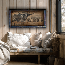 Thoroghbred Long Horn Rustic Sign - 18" x 36" Large Rectangle Artwork