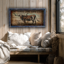 The Famous Long Horn Rustic Sign - 18" x 36" Large Rectangle Artwork