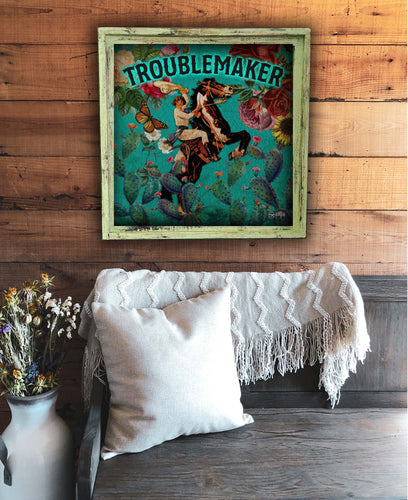 Troublemaker Cowgirl Turquoise - Square Framed Artwork