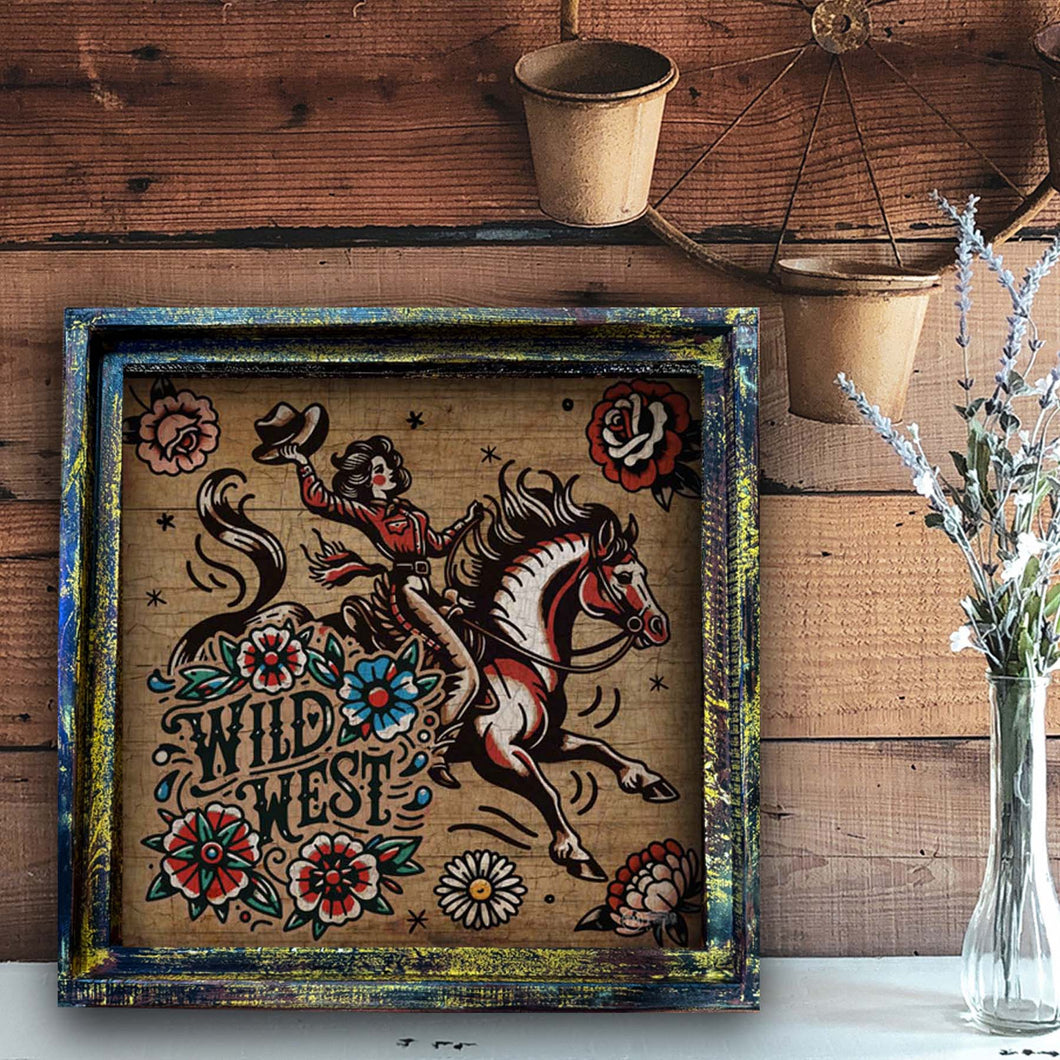 Wild West Cowgirl - Square Framed Artwork