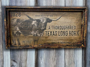 Thoroghbred Long Horn Rustic Sign - 18" x 36" Large Rectangle Artwork