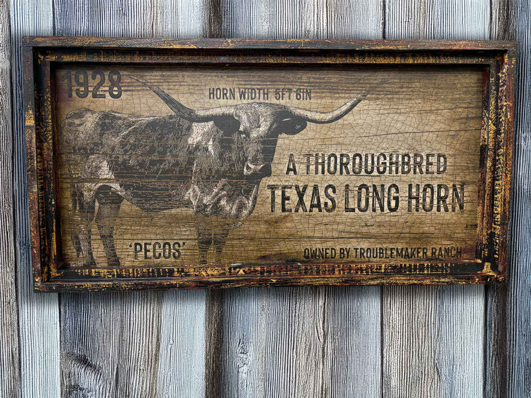 Thoroghbred Long Horn Rustic Sign - 18