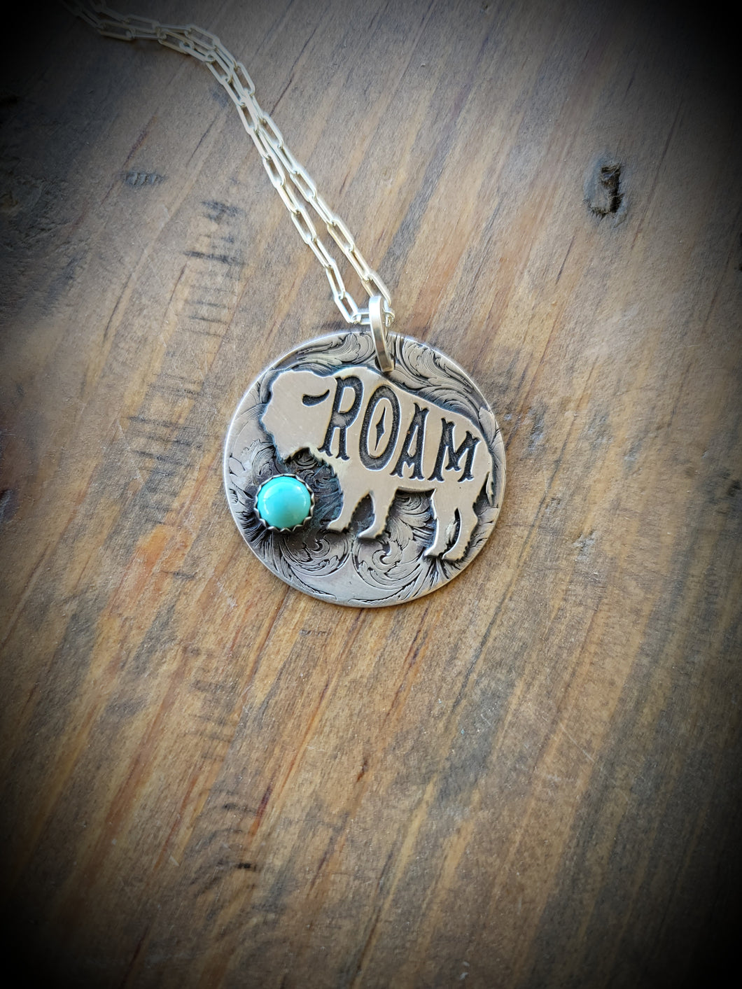Sterling Silver and turquoise Pendant with Buffalo