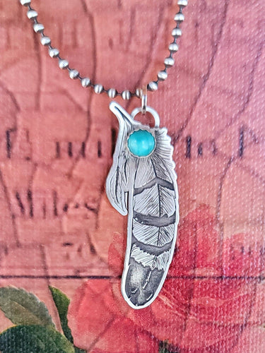 Feather- Sterling Necklace on large Bead Chain