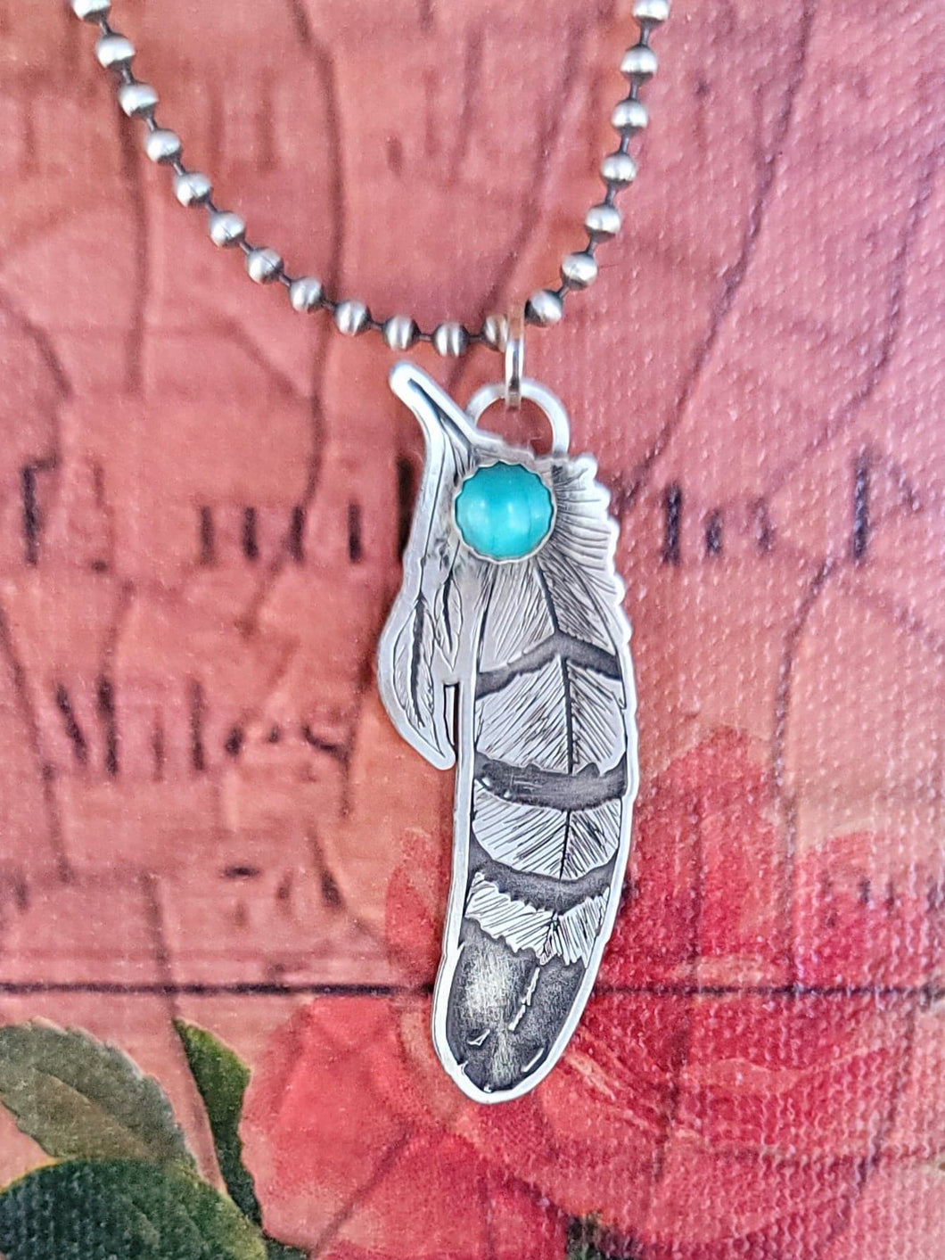 Feather- Sterling Necklace on large Bead Chain