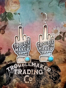 Sterling TroubleMaker Middle Finger Wire Earrings