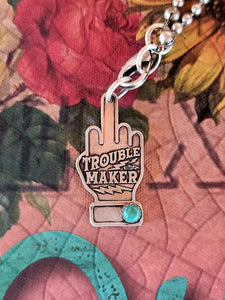 Troublemaker Middle Finger - Sterling Silver Pendant Necklace