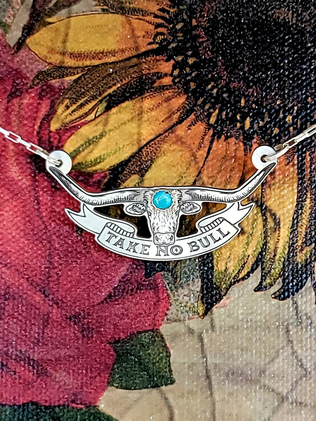 Take No Bull with Turquoise - Sterling Longhorn Necklace