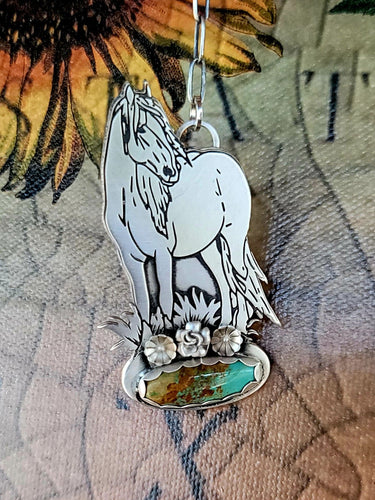 Wild Horse with Turquoise- Sterling Necklace