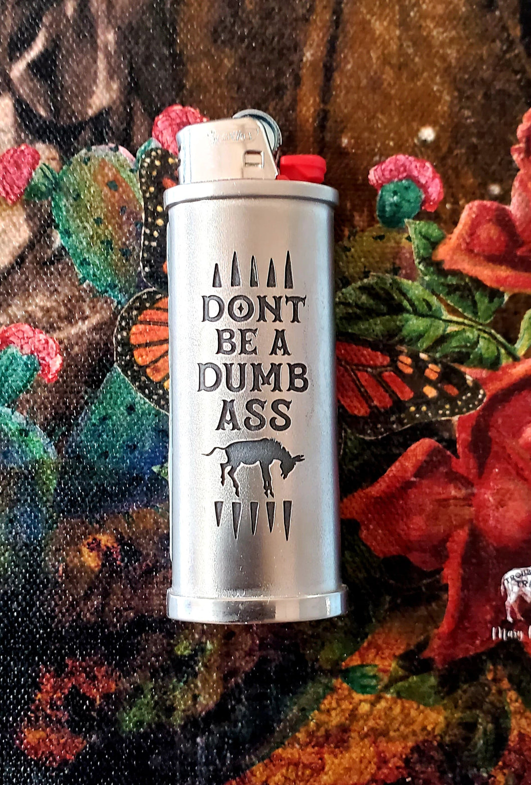 Don't be a Dumbass - Silver Metal Bic Lighter Case