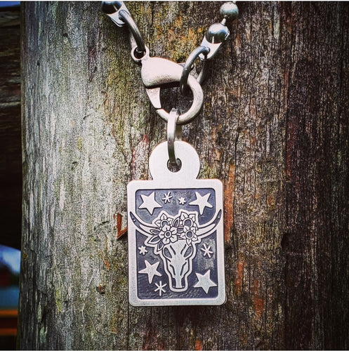 Bull Skull - Sterling Silver Pendant Necklace