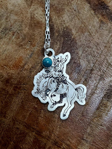 Cowboy on Bronco - Sterling Silver Pendant Necklace